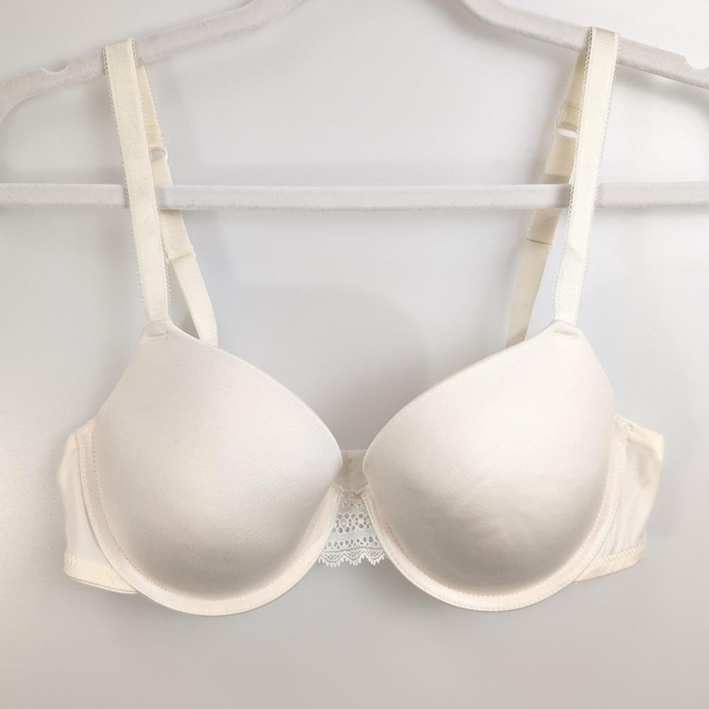 Auden The Daydream Underwire Push Up Bra Size 34C Cream White Sheer Eyelet Lace